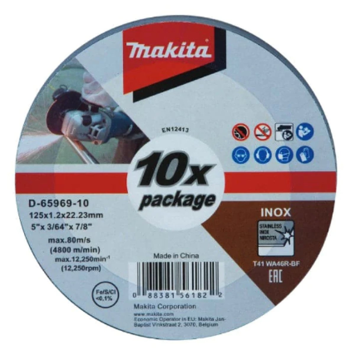Makita D-65969-10 10 Piece 125mm (5″) x 1.2mm (0.05 in) INOX Stainless Steel Thin Cut-Off Wheel