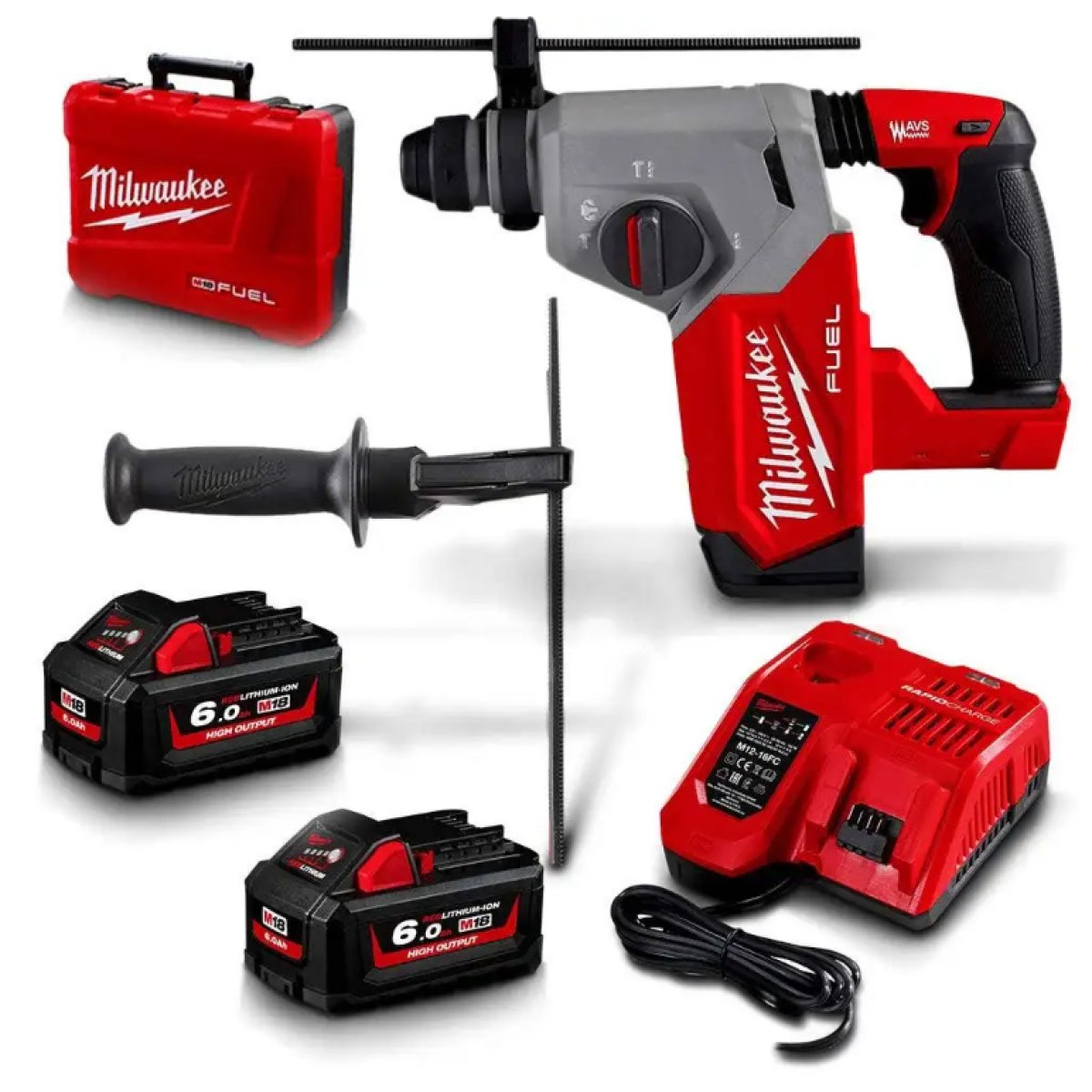 MILWAUKEE 18V FUEL™ 2 X 6.0AH 1″ (26MM) SDS PLUS ROTARY HAMMER KIT M18FH-602C