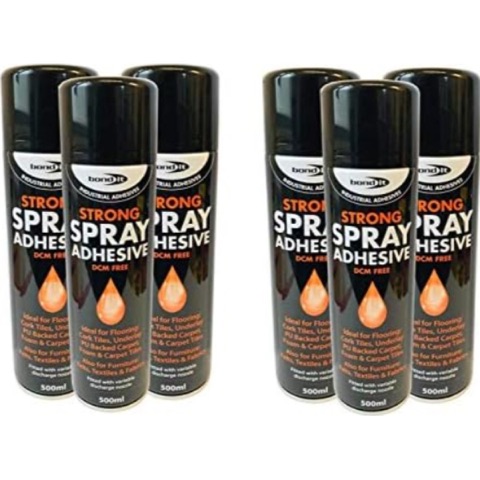 (6 Tins) 500ml Bond it spray Contact adhesive Super Strong carpet tiles underlay spray glue