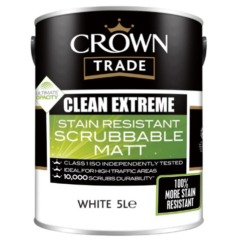Crown Trade Clean Extreme Scrubbable Matt Emulsion Paint 5L White