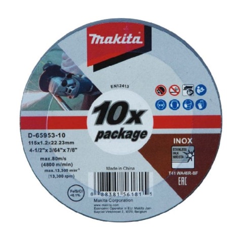Makita D-65953-10 10 Piece 115mm (4-1/2″) x 1.2mm (0.05 in) INOX Stainless Steel Thin Cut-Off Wheel