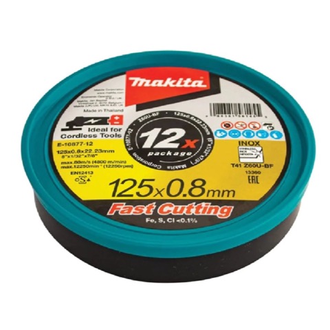 Makita E-10877-12 12 Pack 125mm (4.92 in) x 0.8mm (0.03 in) x 22mm (0.87 in) Elite Inox Cutting Disc